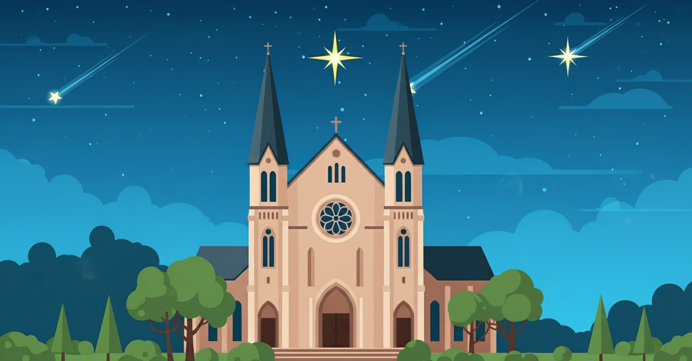 Interior de uma igreja com vitrais